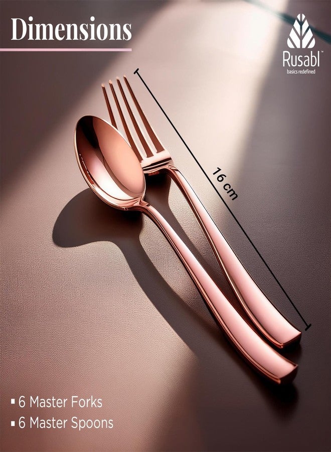 Rusabl طقم أدوات مائدة روسابل (6 قطع، 3 ملاعق و3 شوك من الفولاذ المقاوم للصدأ مطلية بالذهب الوردي بتقنية PVD)، مصنوع من مواد آمنة غذائيًا بنسبة 100%، غير سام، مقاوم للصدأ، آمن للغسل في غسالة الأطباق، طقم هدايا مثالي لجميع المناسبات - Image 5